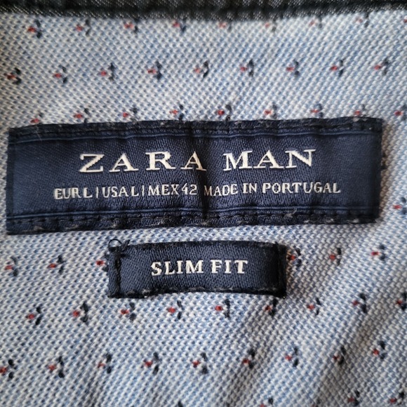 Zara Man Collarless Light Blue Slim Fit 100% Cotton Shirt Size L - Picture 7 of 9